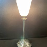 Art Deco table lamp – Silver bronze & pressed/molded glass