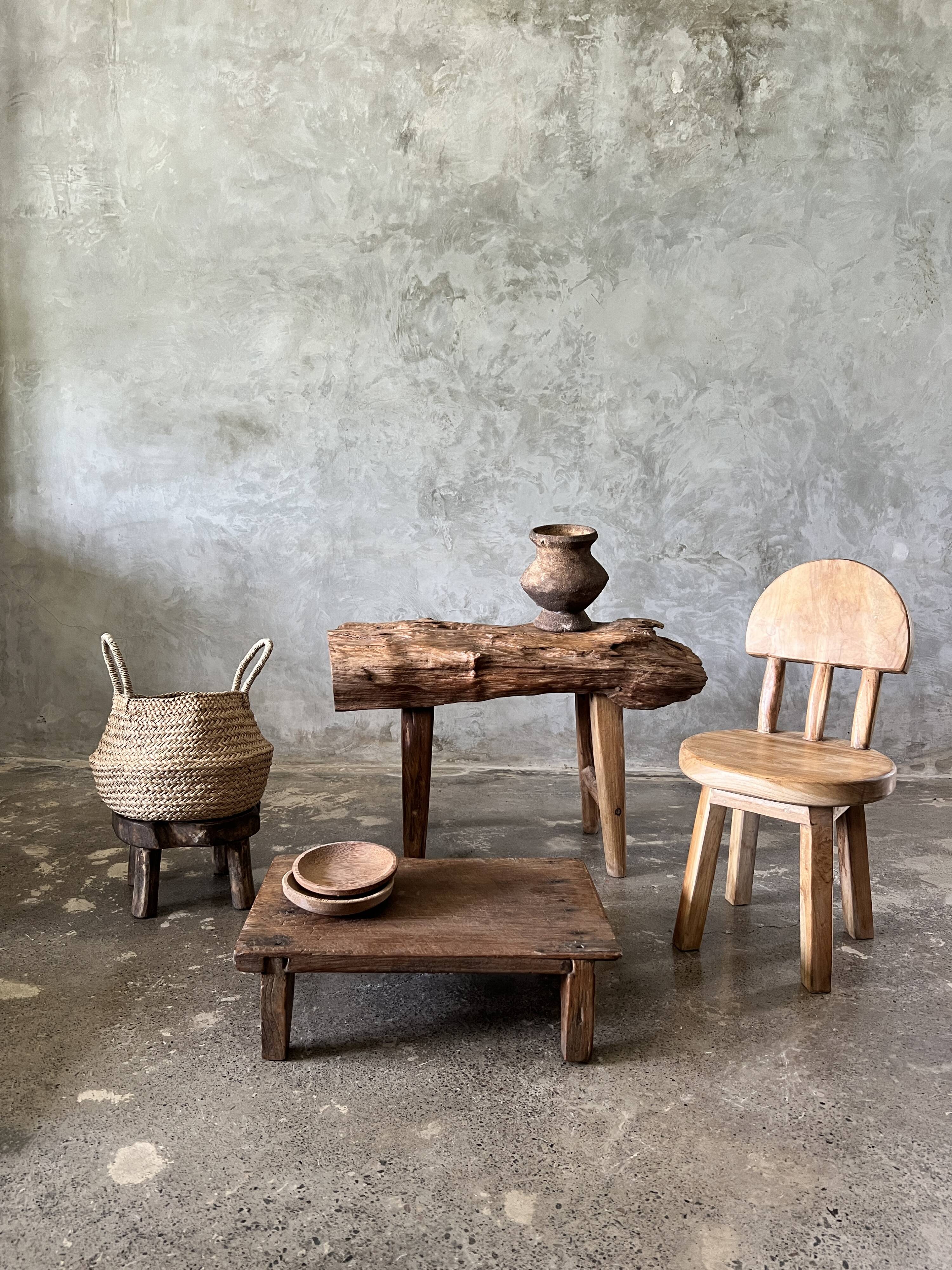 Small child's chair in natural blond teak back with three bars