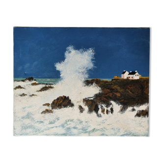 Marine painting rough seas in Brittany