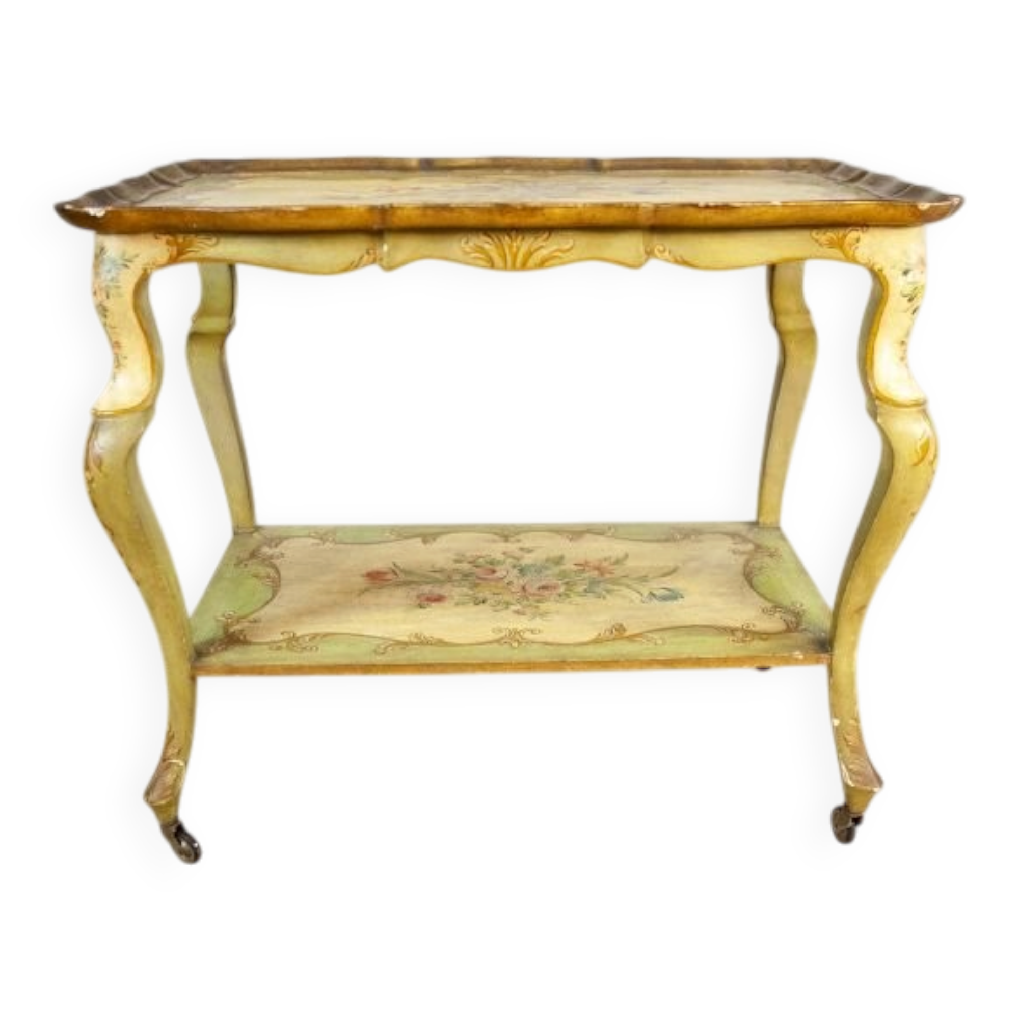 Late 19th Century Rococo Mahogany Tea Table with Floral Paintings, 1890s