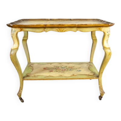 Table à thé en acajou rococo de la fin du 19e siècle avec peintures florales, années 1890.