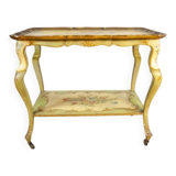 Late 19th Century Rococo Mahogany Tea Table with Floral Paintings, 1890s