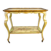 Table à thé en acajou rococo de la fin du 19e siècle avec peintures florales, années 1890.