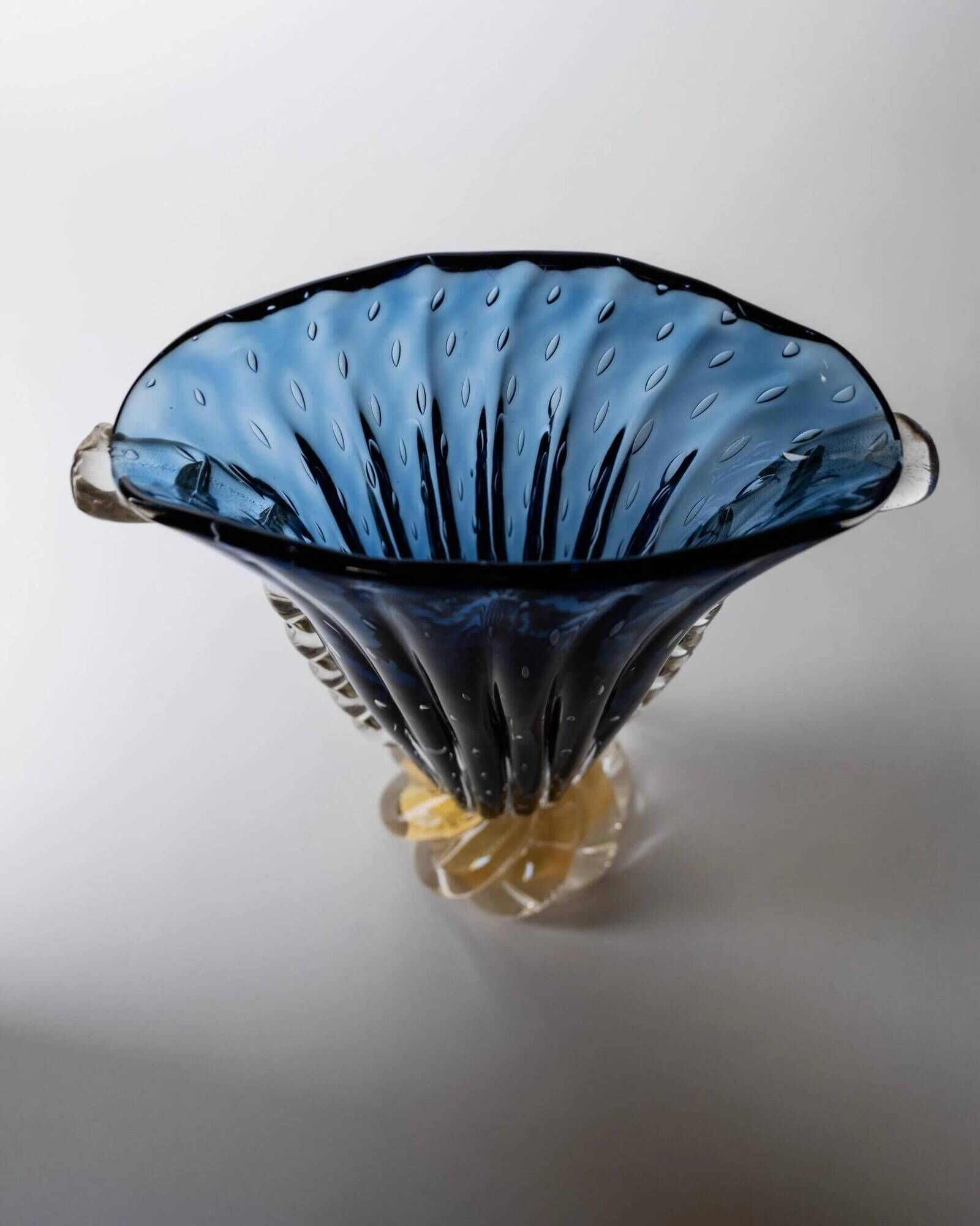 Vintage Murano glass vase by Barovier, royal blue with gold, 1960s.