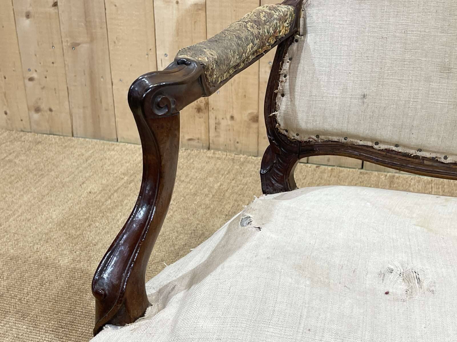Regency period armchair in 18th century walnut to be reupholstered