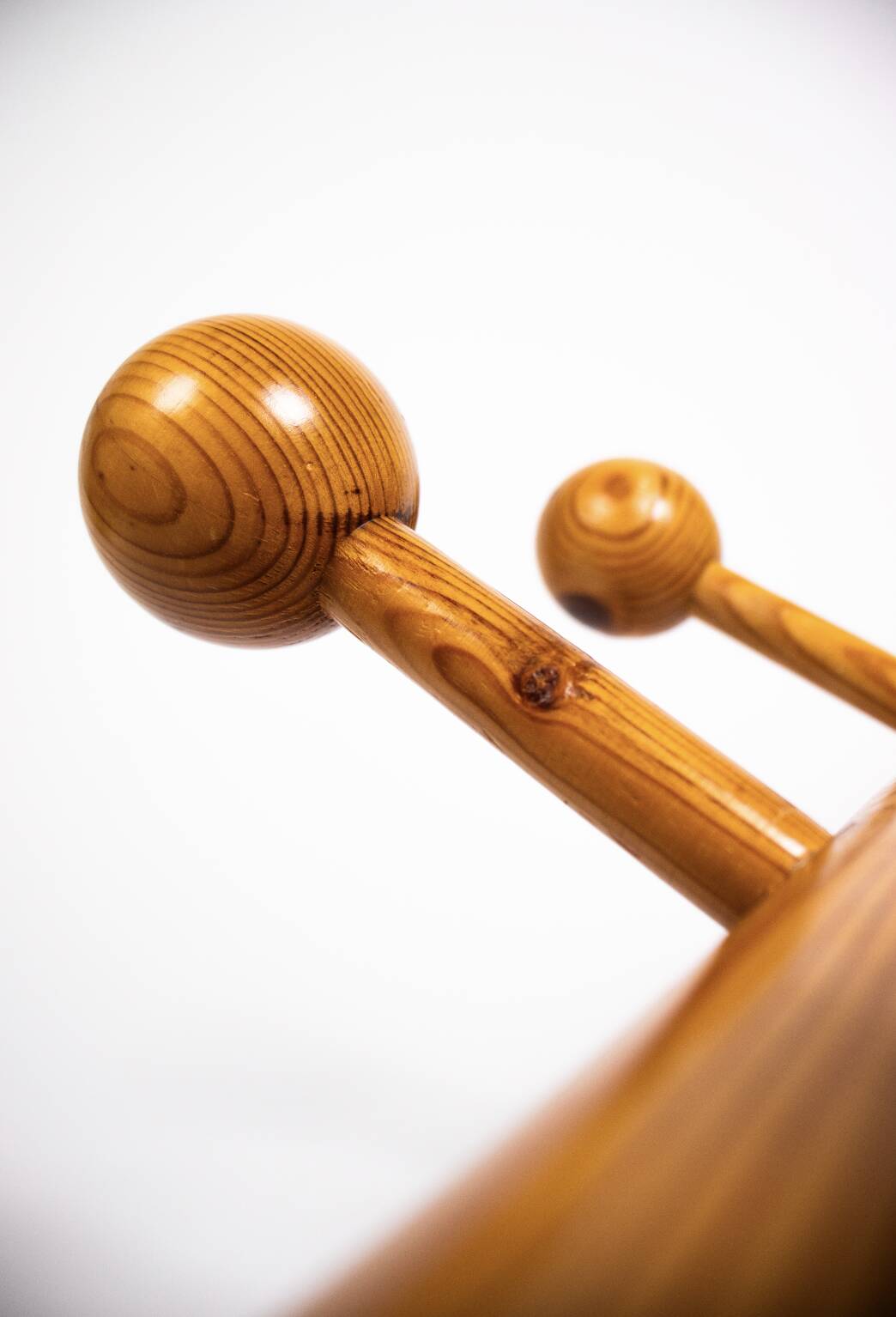 Vintage Scandinavian-style pine ball coat rack