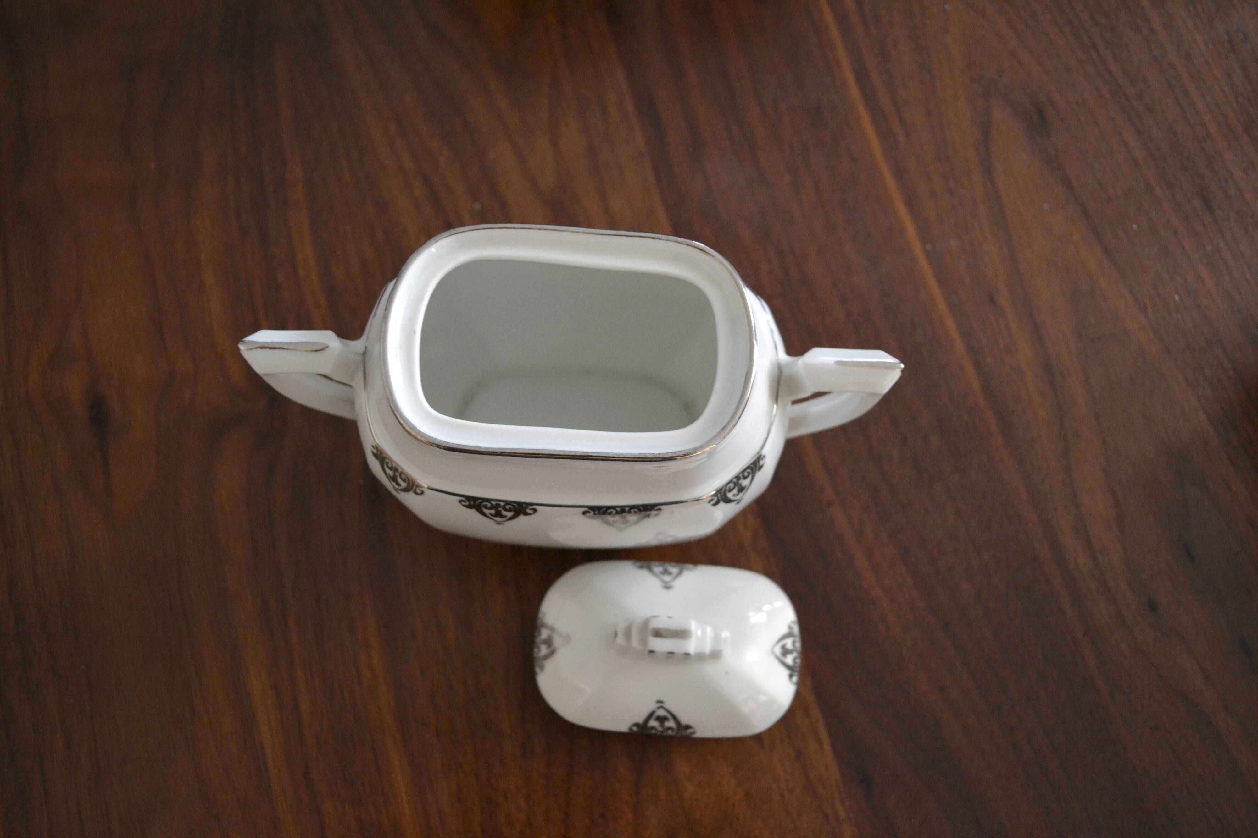 white sugar bowl art deco