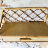 Vintage rattan wall shelf with storage, Circa 60