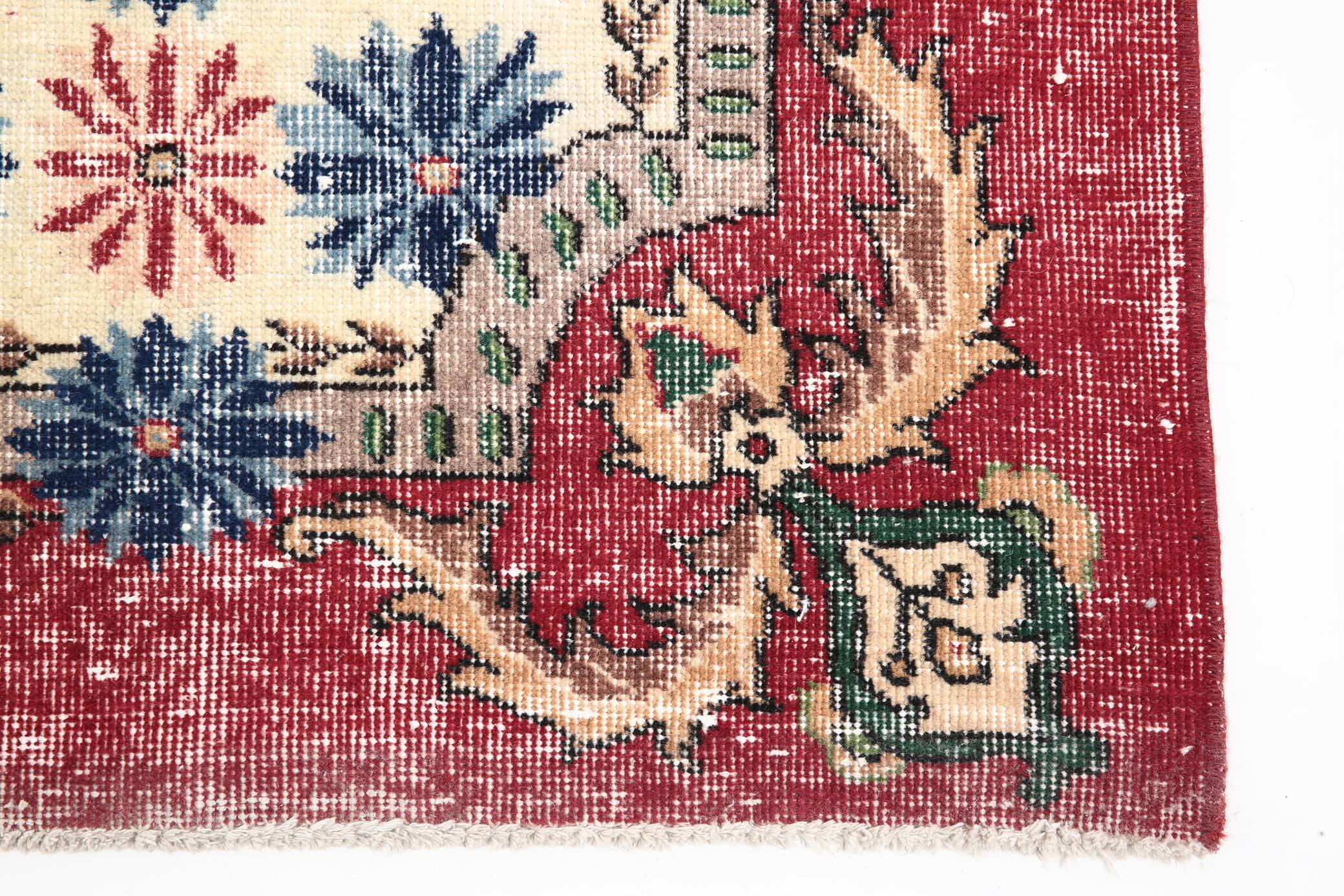 7x11 Rug For Living Room Red Green Bordered Vintage Area Rug, 215x335Cm