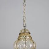 Set of 2 Wonderful Amber Vintage Venetian Lantern, Murano Glass, Italy, 1950s