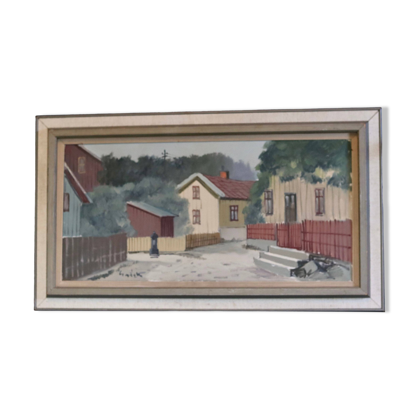 Original Swedish Mid-Century Oil on Canvas "Lilla Gatan Majorna Gothenburg" by Tage Gavik (1914-1981