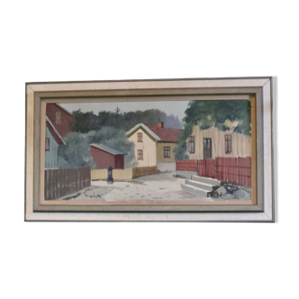 Original Swedish Mid-Century Oil on Canvas "Lilla Gatan Majorna Gothenburg" by Tage Gavik (1914-1981
