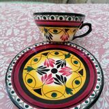 Hand-painted Breton earthenware cup and saucer from St Jean de Bretagne