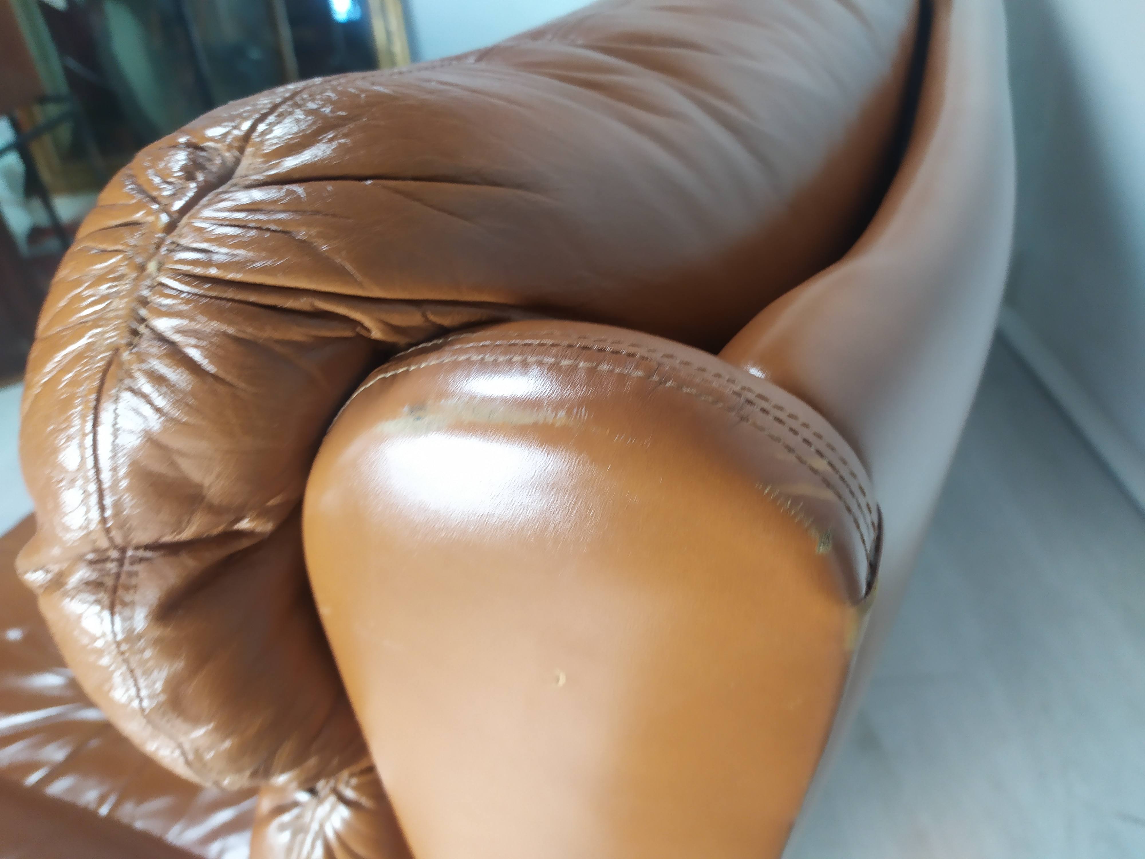Scandinavian fawn leather sofa