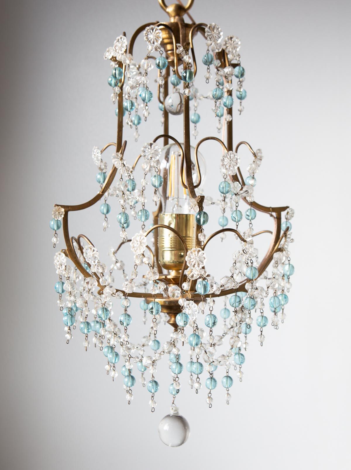 Petit lustre bronze pampilles bleues