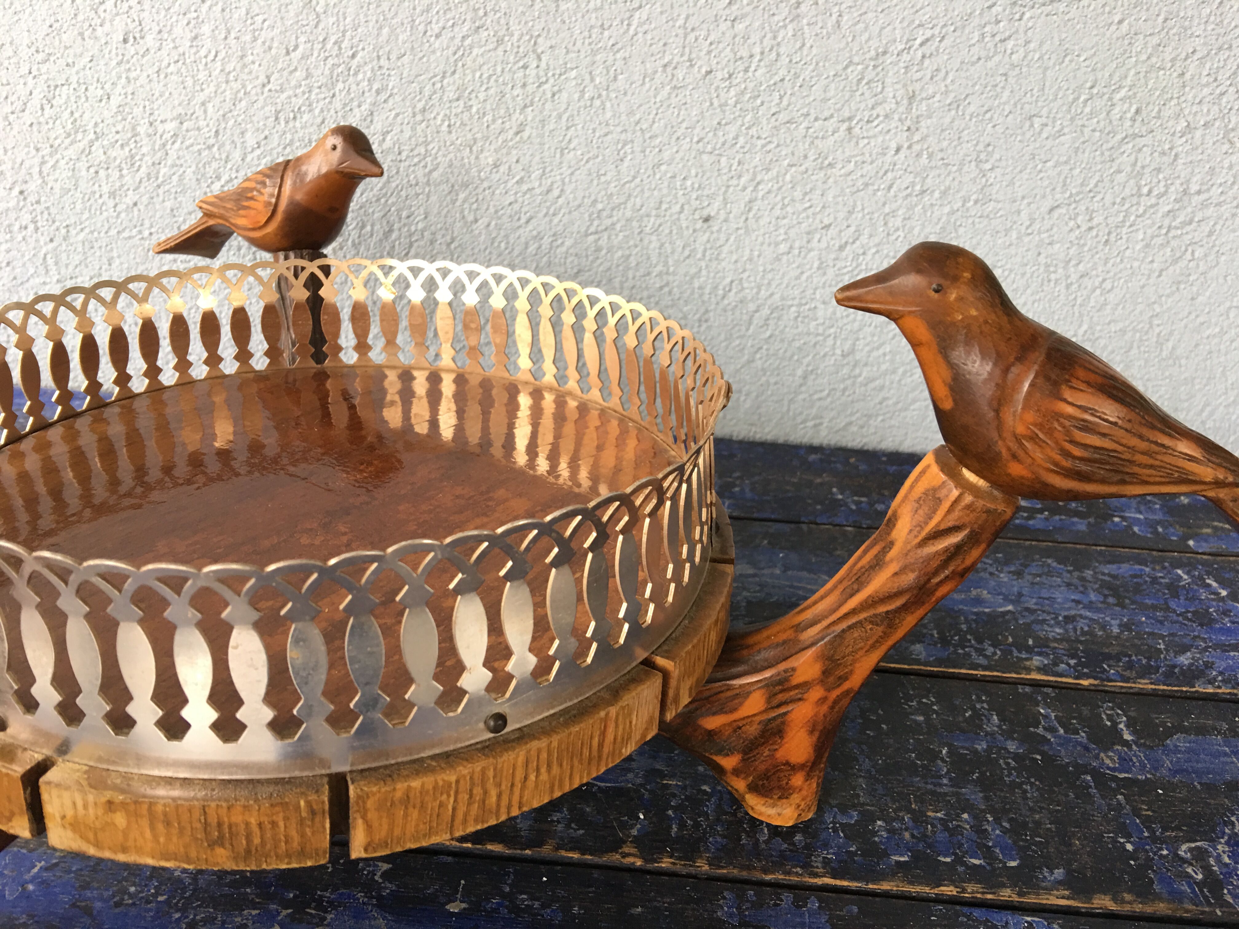 Center table cut, empty pocket, metal wood, vintage 1950