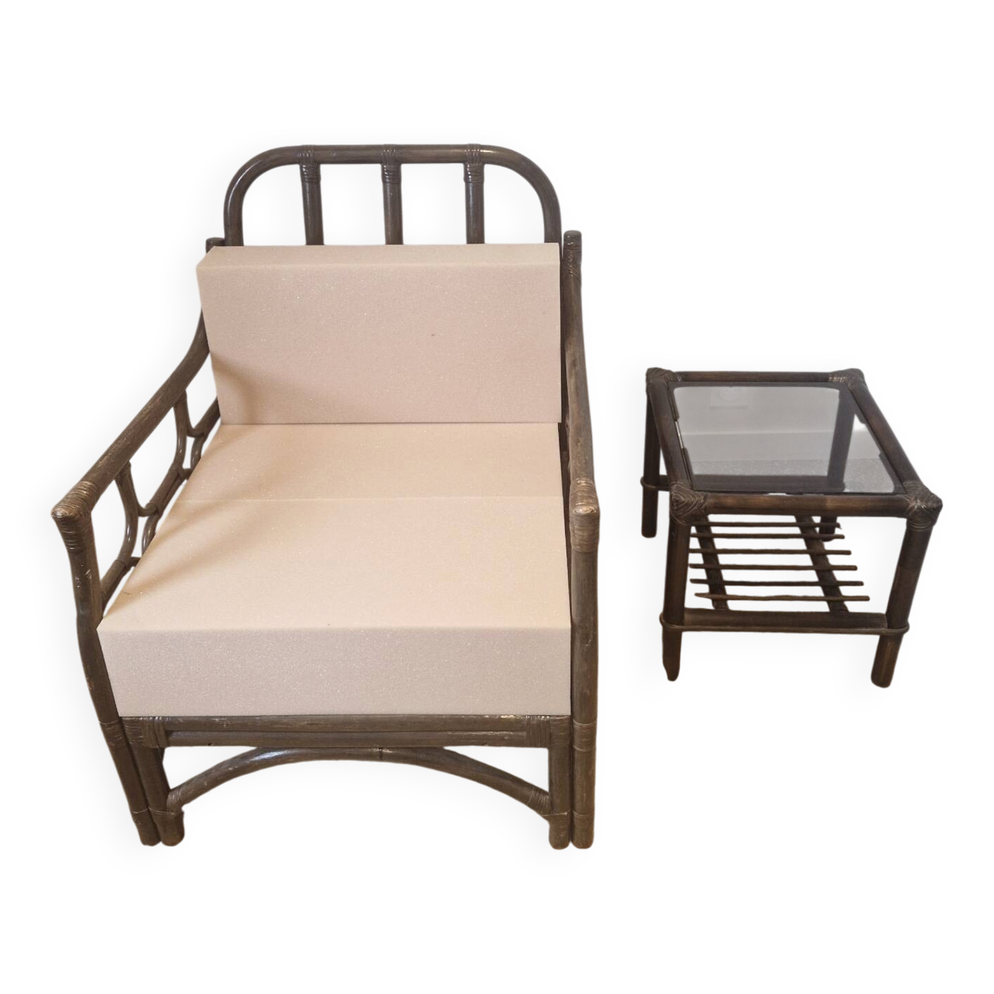 Rattan armchair and table