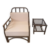 Rattan armchair and table