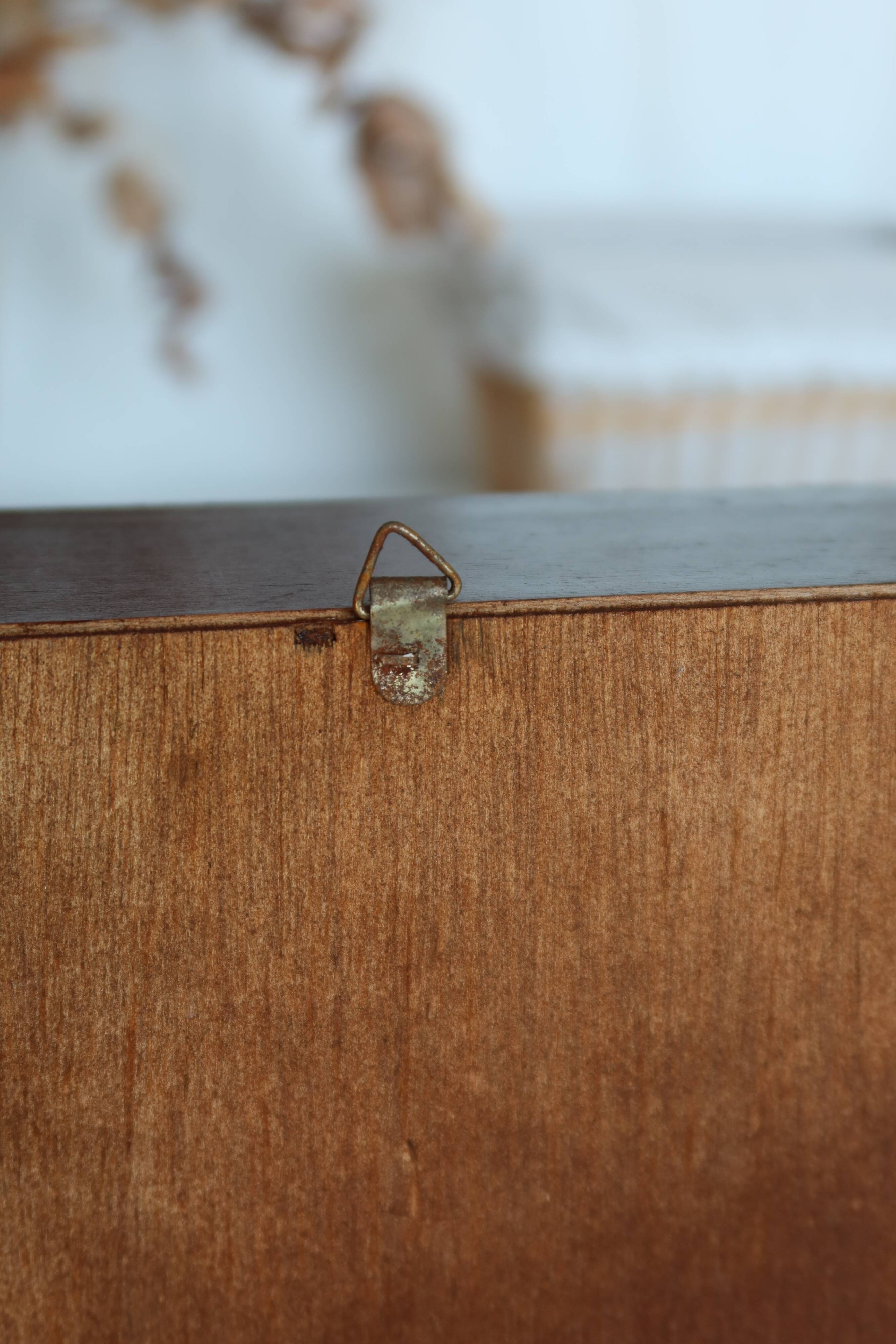 Vintage wall shelf, craft furniture style - Wood and gold metal