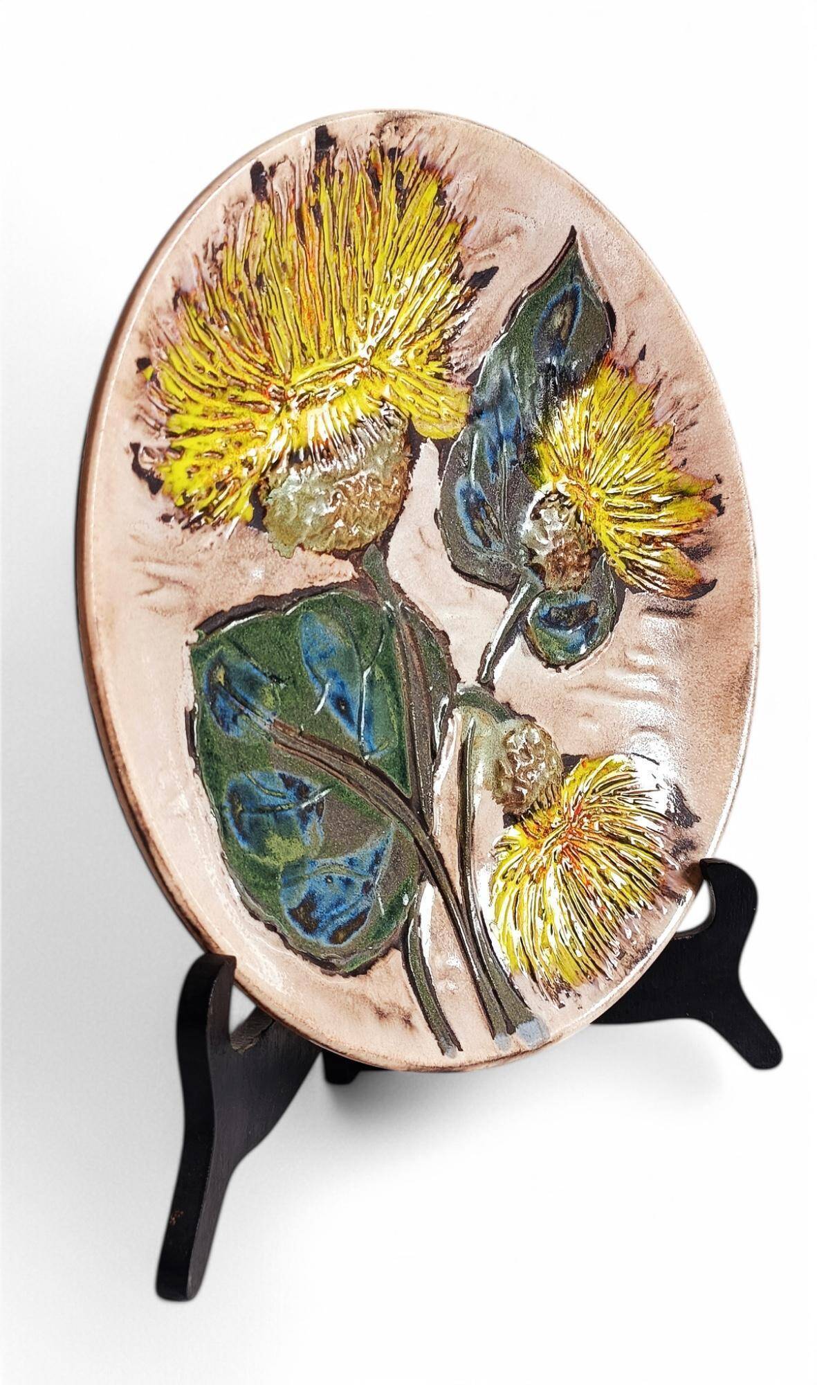 Mid-Century Ceramic Plate by Ruscha, Floral Décor, Germany, 1950s