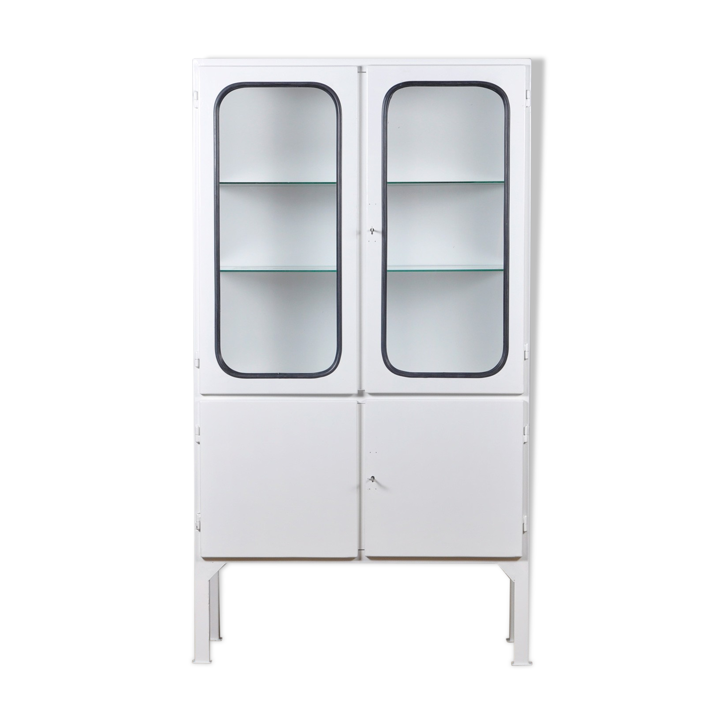 Restored glass & iron medical cabinet, 1970s