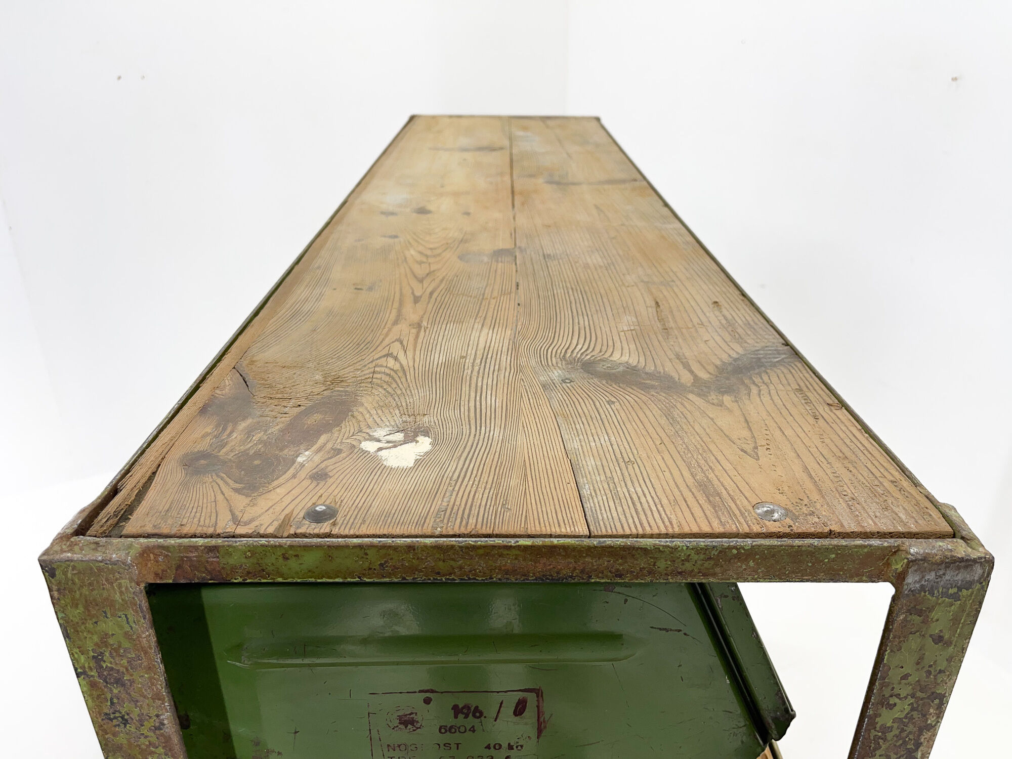 Vintage industrial cabinet, 20 iron drawers, wooden top, 1950's