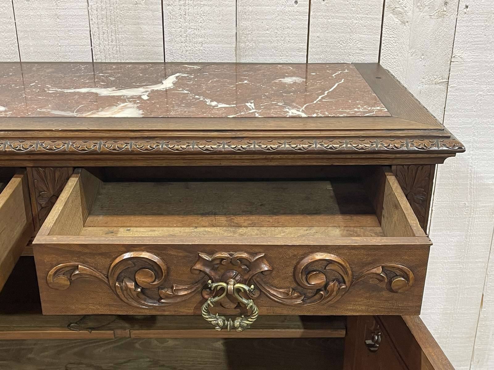 Early 20th century Breton oak serving trolley with a marble top