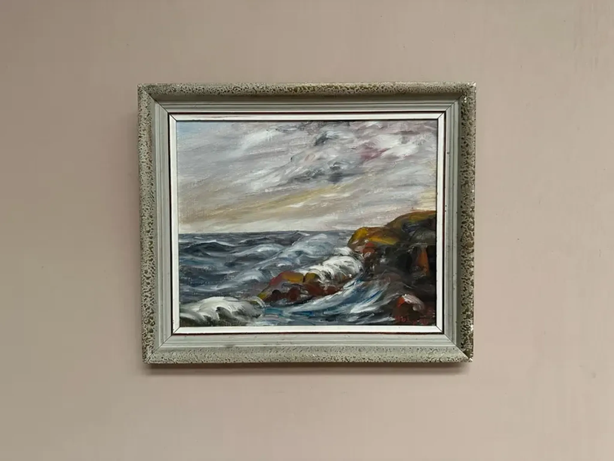 Oil on Canvas Original Swedish – 'Sea' by Holger Almquist – Signed – Vintage and Framed – 50 × 40 cm (19.7 in × 15.7 in)