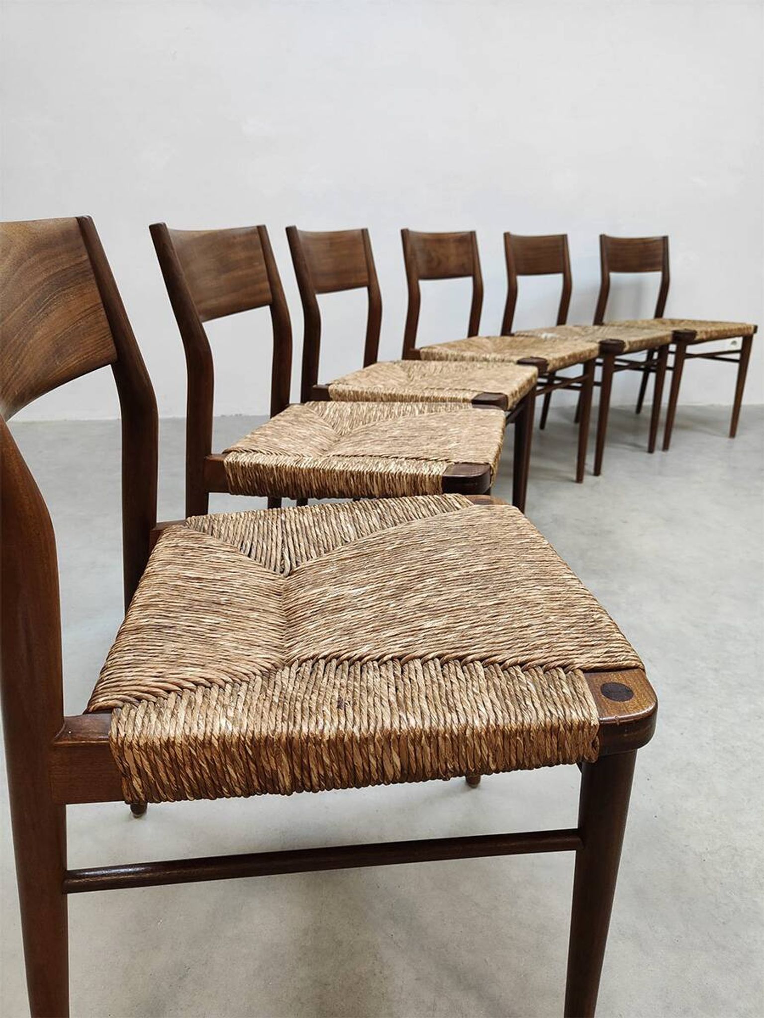 Wilkhahn vintage teak papercord dining chairs Georg Leowald model 351