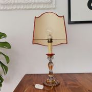 French Art Nouveau Crystal Red Silk Half Shade Table Lamp, 1940s