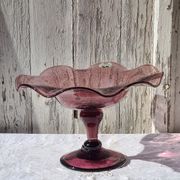 Fruit cup, amethyst bubbled glass compotier