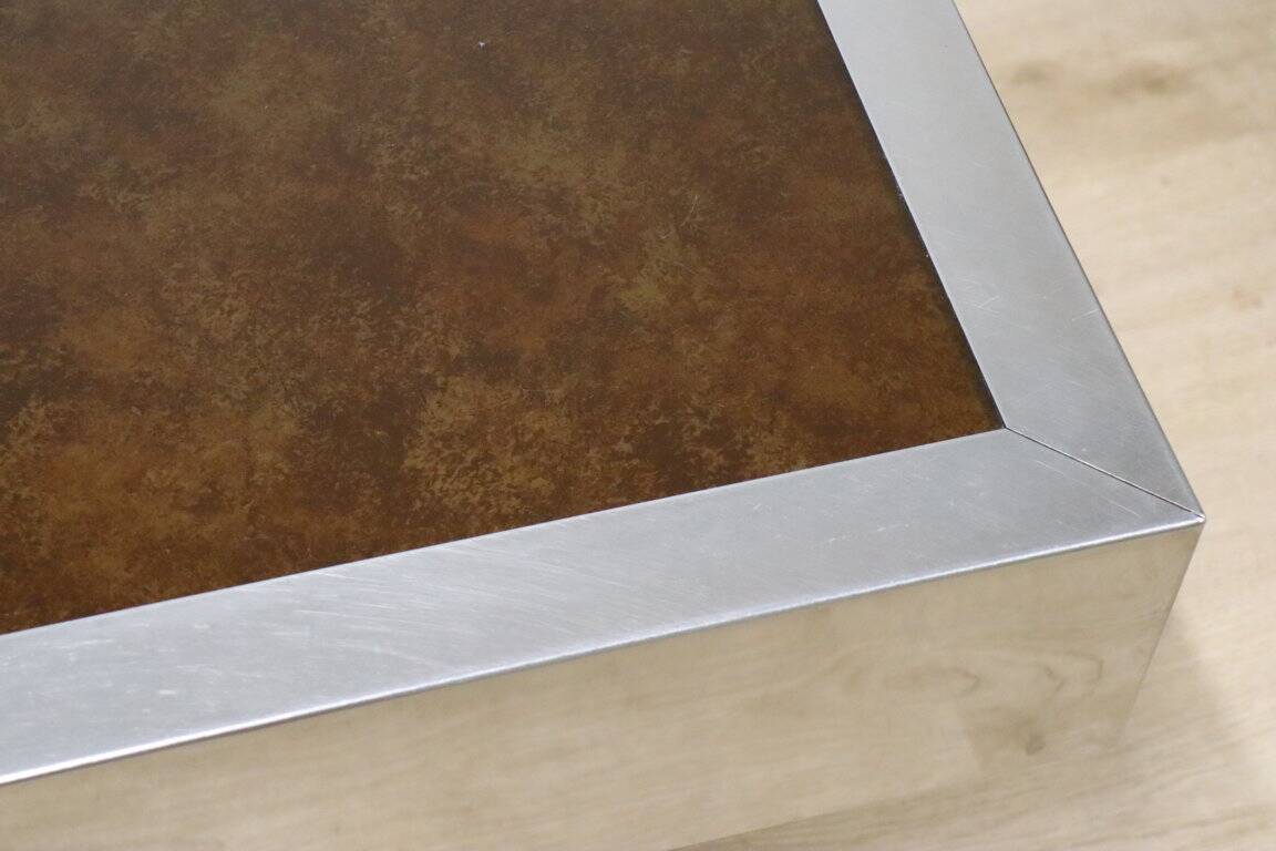 Vintage glass and aluminum bar coffee table, 1970