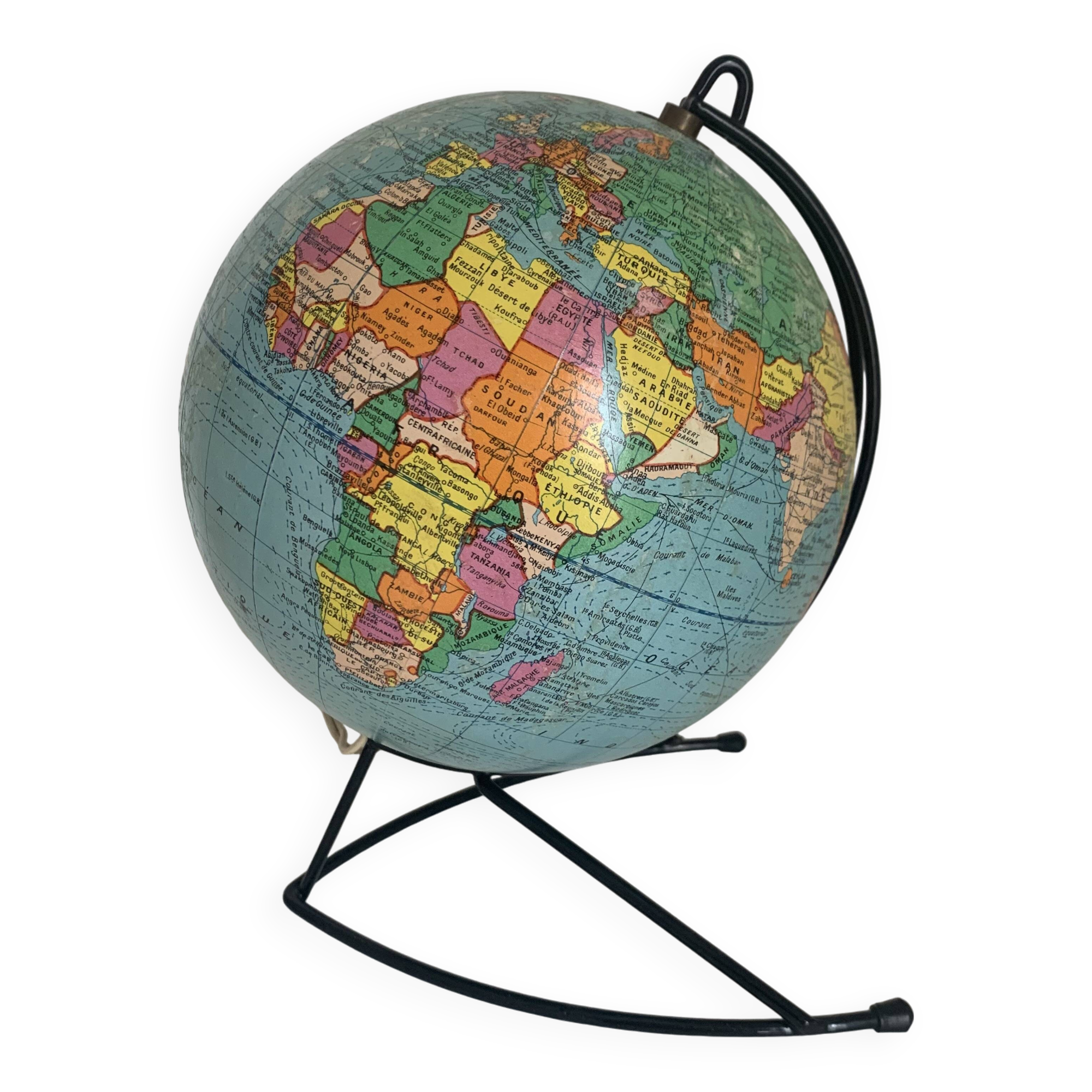 Globe vintage 1960  terrestre Girard et Barrère verre - 27 cm