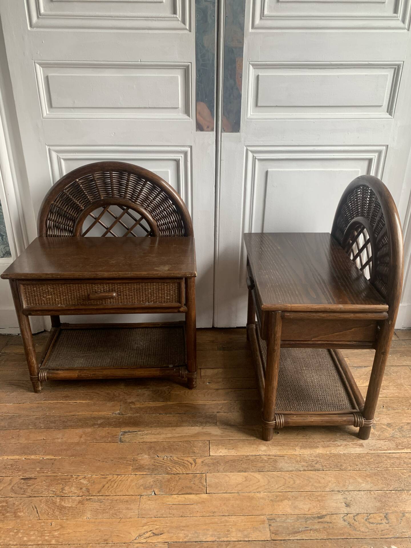 Pair of rattan bedside tables