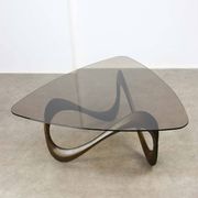 Italian Organic "Snake" Wooden and Smoked Glass Coffee Table, 1960s