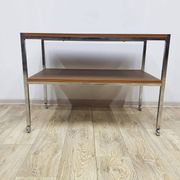 Mobile side table, brown, veneer, chrome-plated steel, Germany, 1970s.