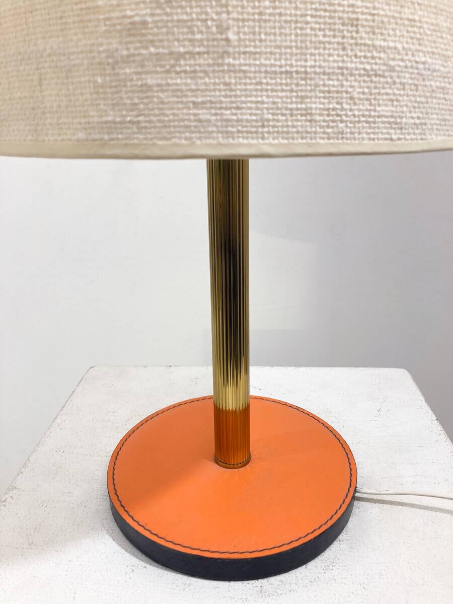 Mid-century modern leather and brass table lamp