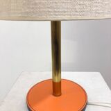 Mid-century modern leather and brass table lamp