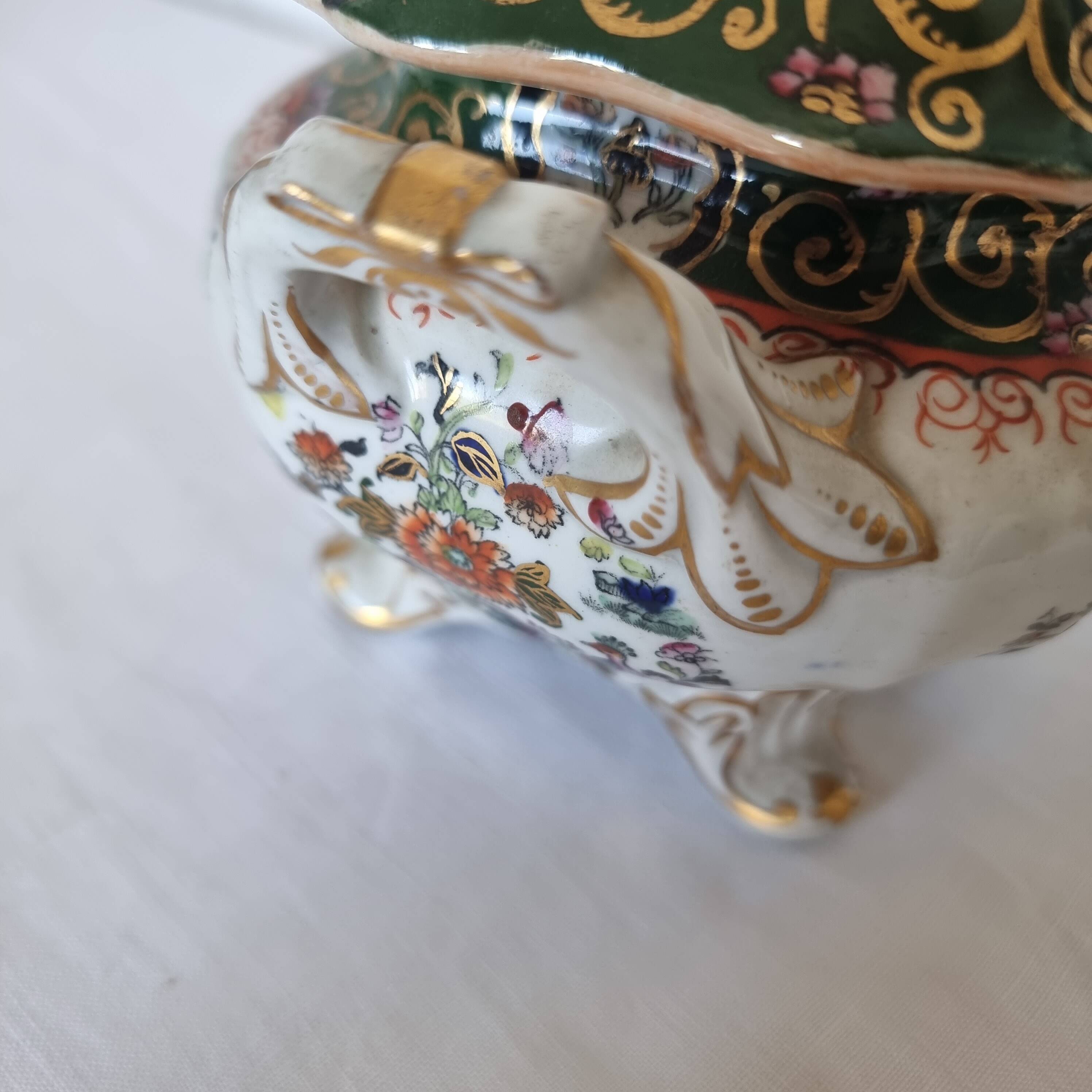 Antique Masons Sauce Boat with Lid English Porcelain Chinoiserie F