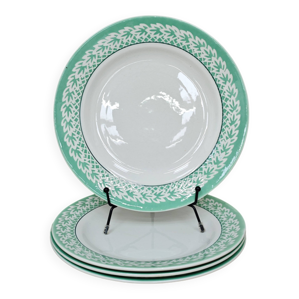 Lot de 4 Assiettes plates KIFO L'Amandinoise décor feuilles vertes