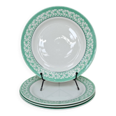 Set of 4 KIFO L'Amandinoise flat plates with green leaf design.