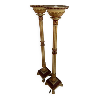 Old C2 floor lamp Venetian torchières in polychrome wood carved torches