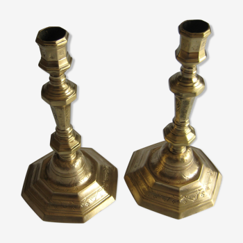 Pair of old brass candlesticks