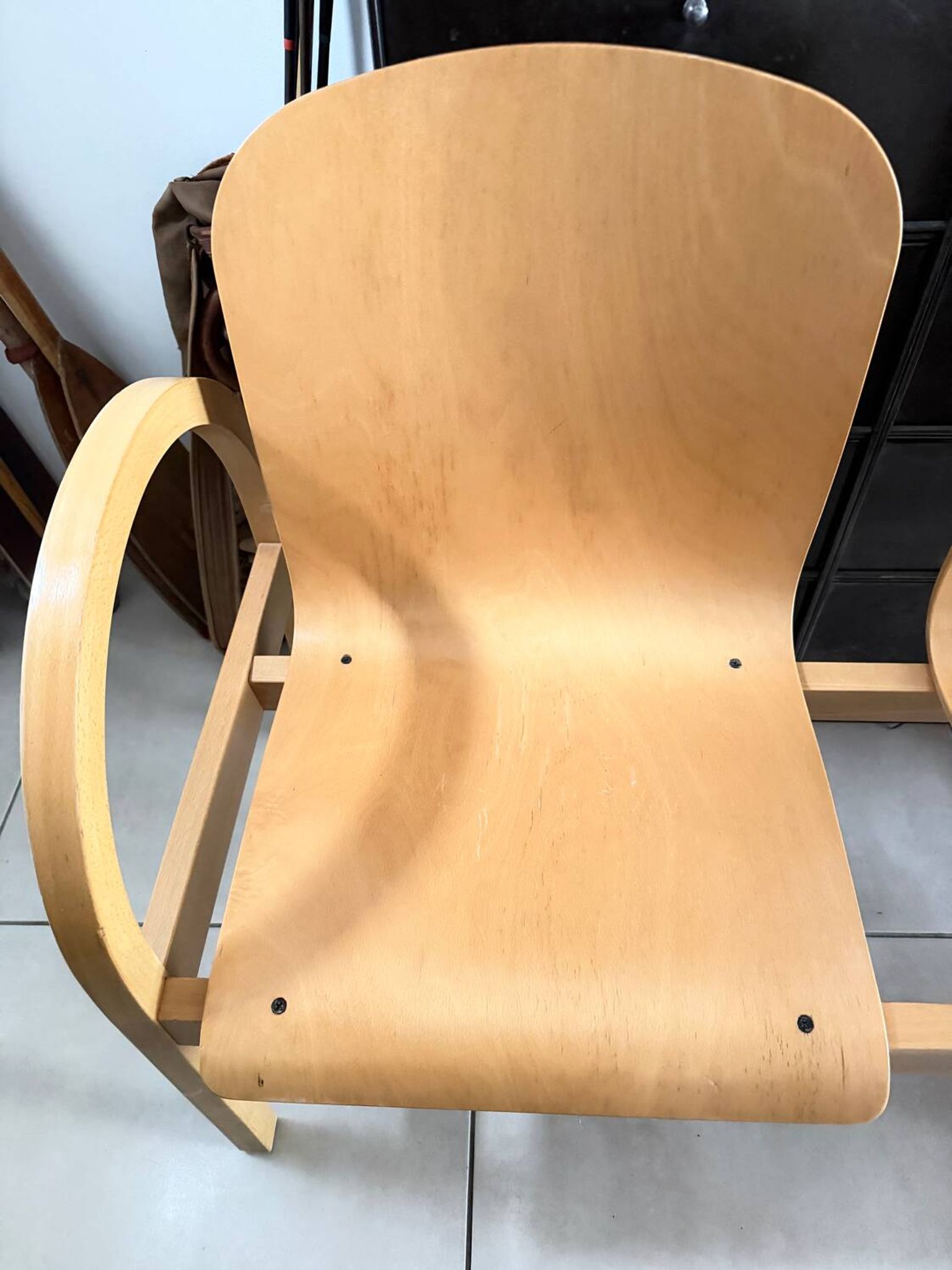 Vintage blonde wood two-seater bench by Baumann