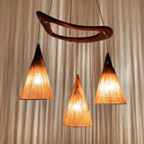 Teakwood and raffia bast cascading lamp by Rispal