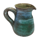 Vintage broc pitcher in enamelled sandstone with effect of blue shades, turquoise green signed