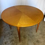 Round table with 2 extensions in light oak from the 1950s