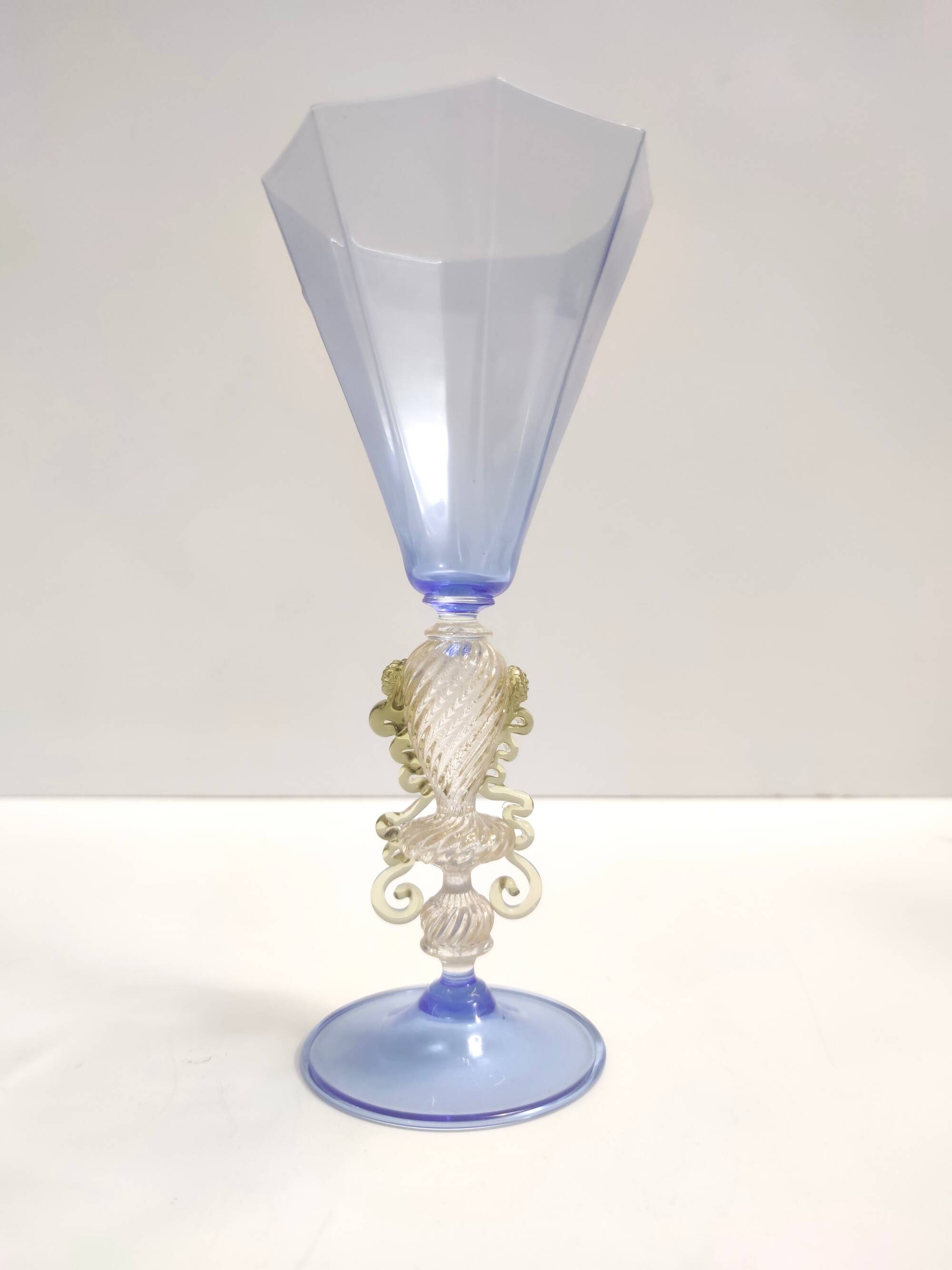 Light Blue Octagonal Murano Glass Goblet "Tipetto", Italy