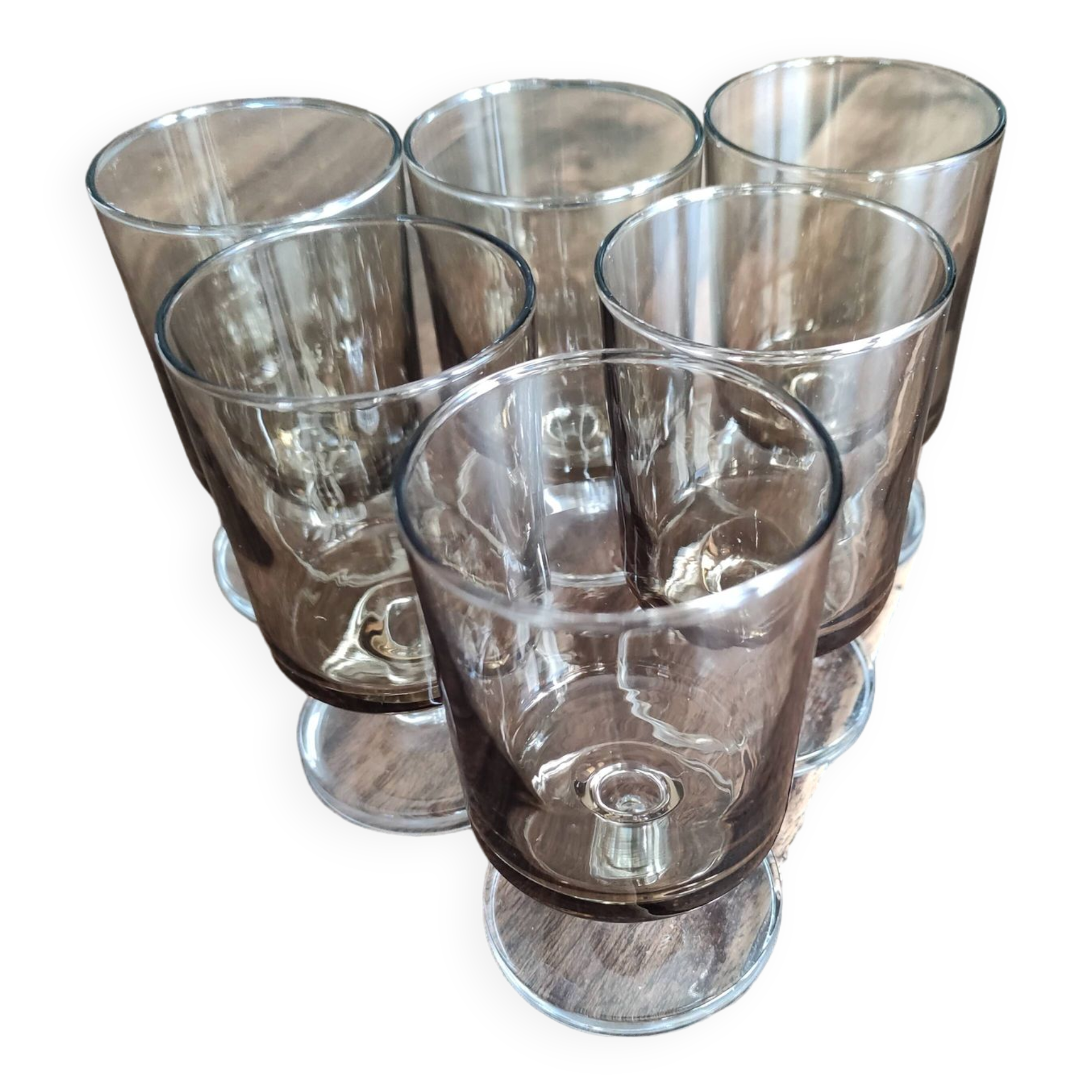 Set of 6 vintage sweet white wine glasses Luminarc smoked Sweden model