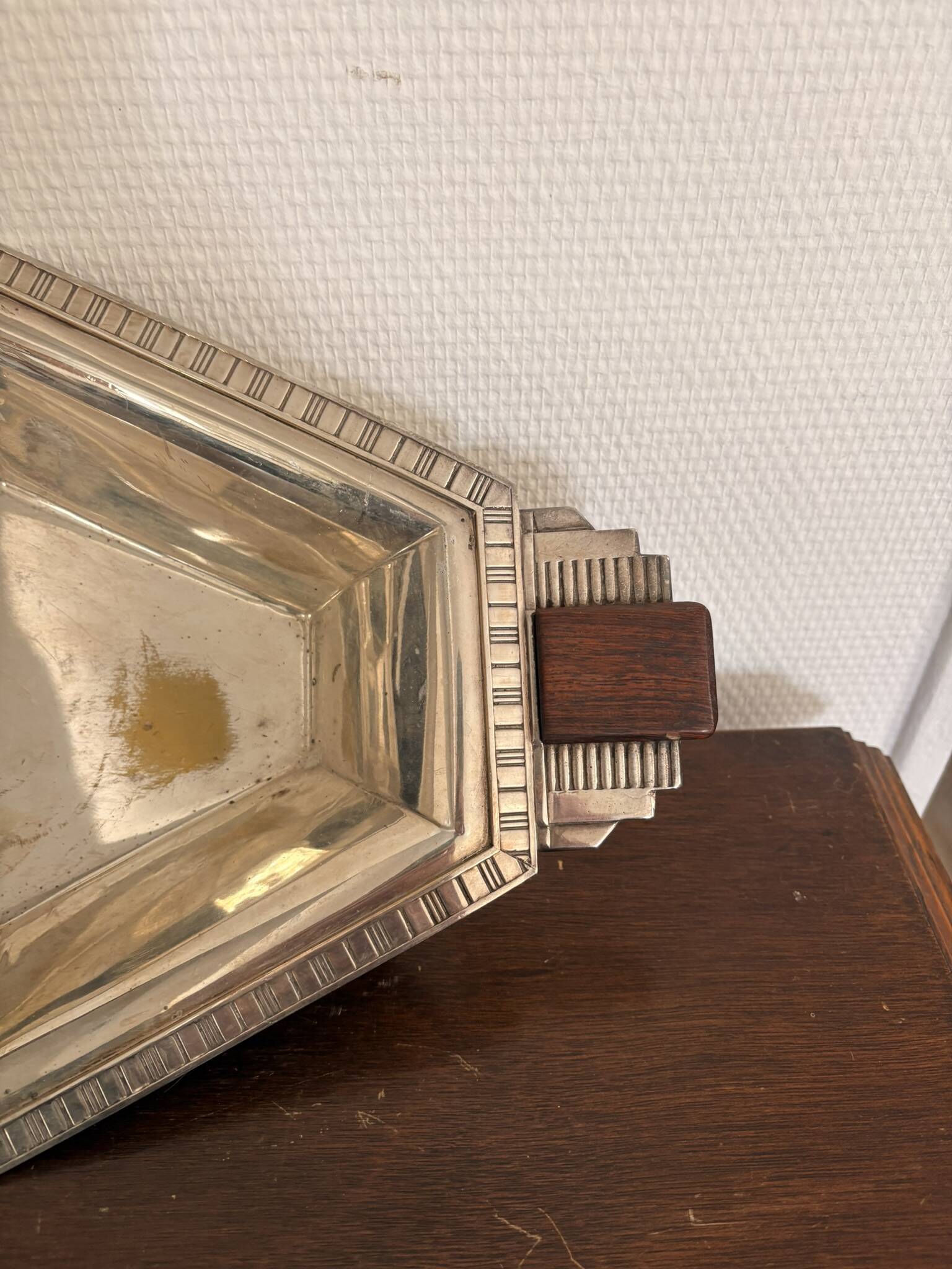 Plateau Flat Basket Bread Fruit Vegetable Art Deco Silver Metal